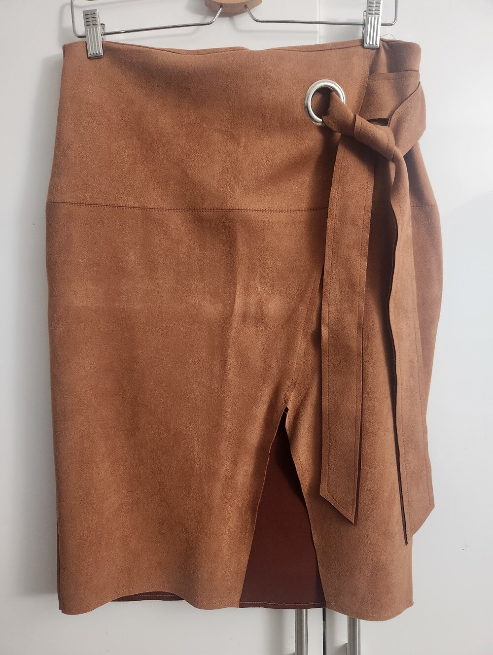 Haute Monde Tan Suede Pencil Skirt with Side Tie